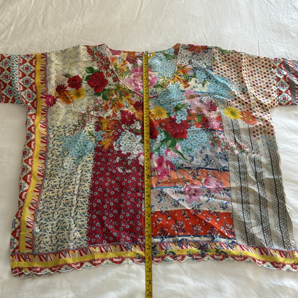 Johnny Was Silk Floral Luana Short Sleeve Tunic Blouse Top - Picture 14 of 16